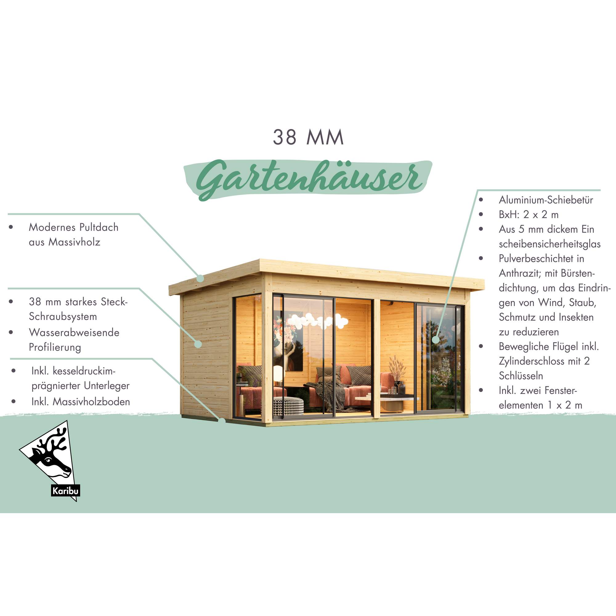 Gartenhaus 'Kubus 5' Fichtenholz naturbelassen 428,5 x 253 x 308,5 cm