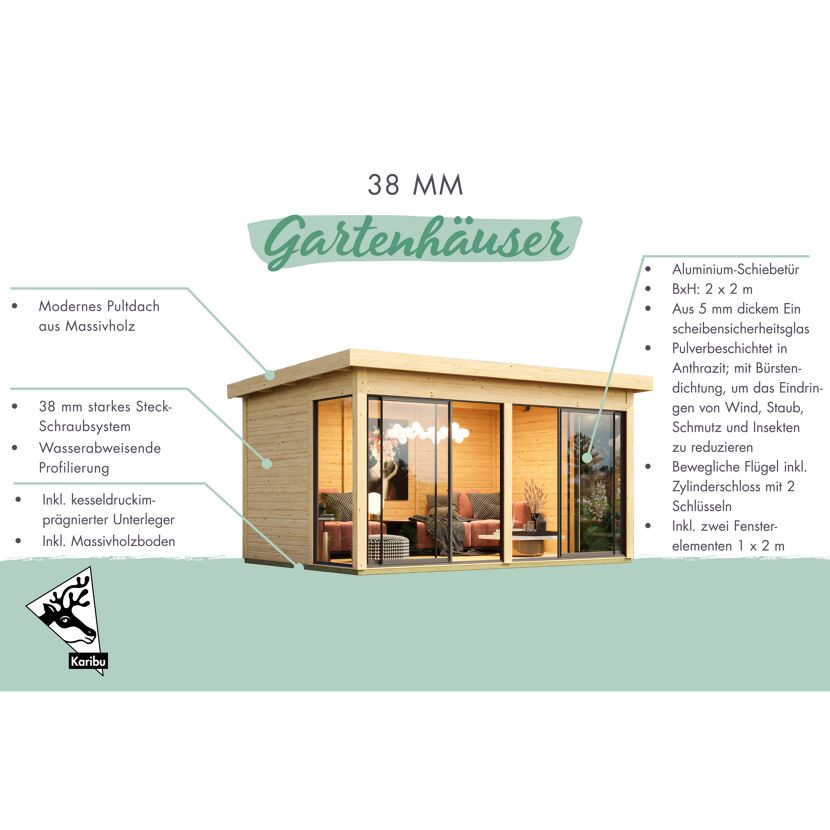 Gartenhaus 'Kubus 5' Fichtenholz naturbelassen 428,5 x 253 x 308,5 cm