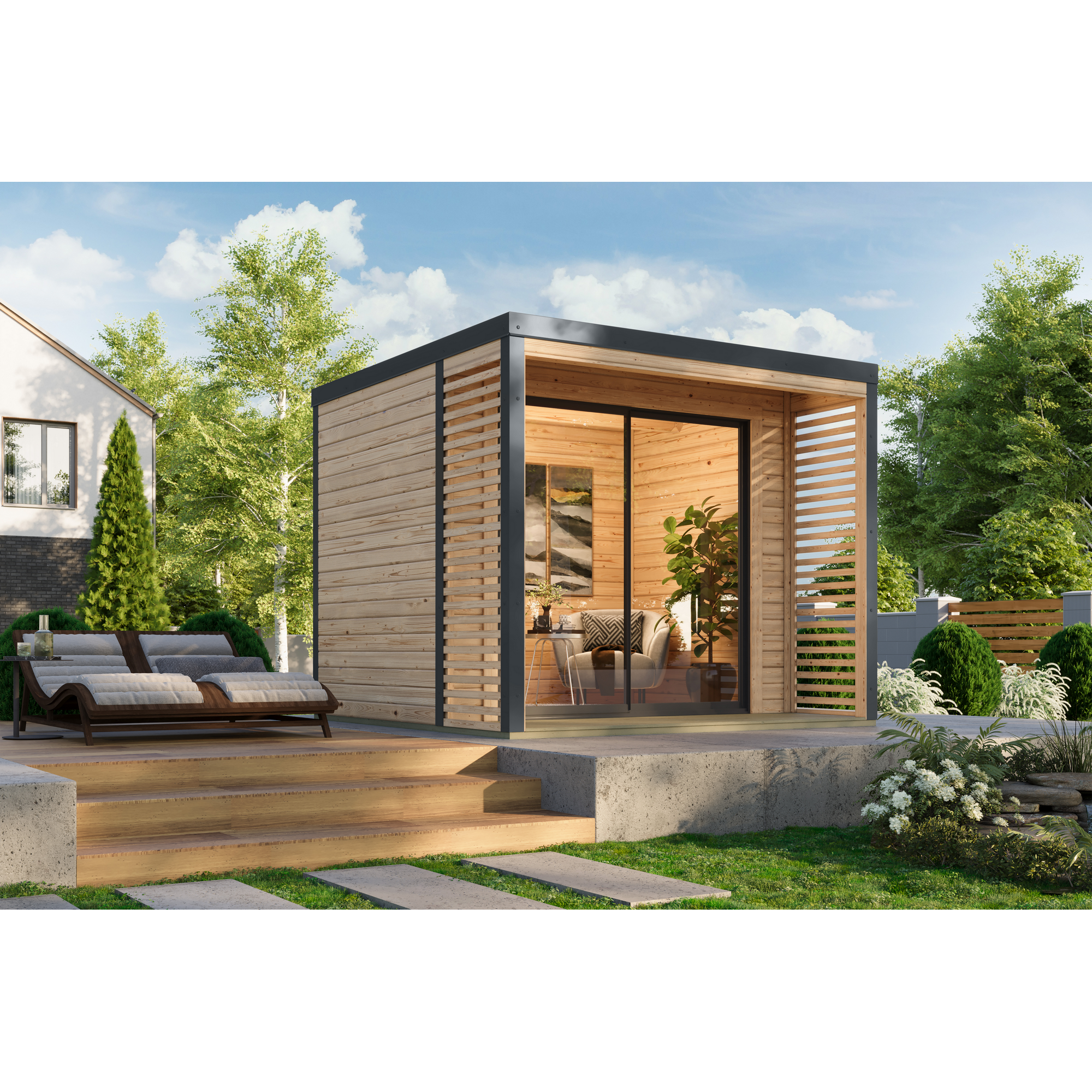 Gartenhaus 'Neptun A' Fichtenholz naturbelassen/anthrazit 276 x 231,5 x 276 cm