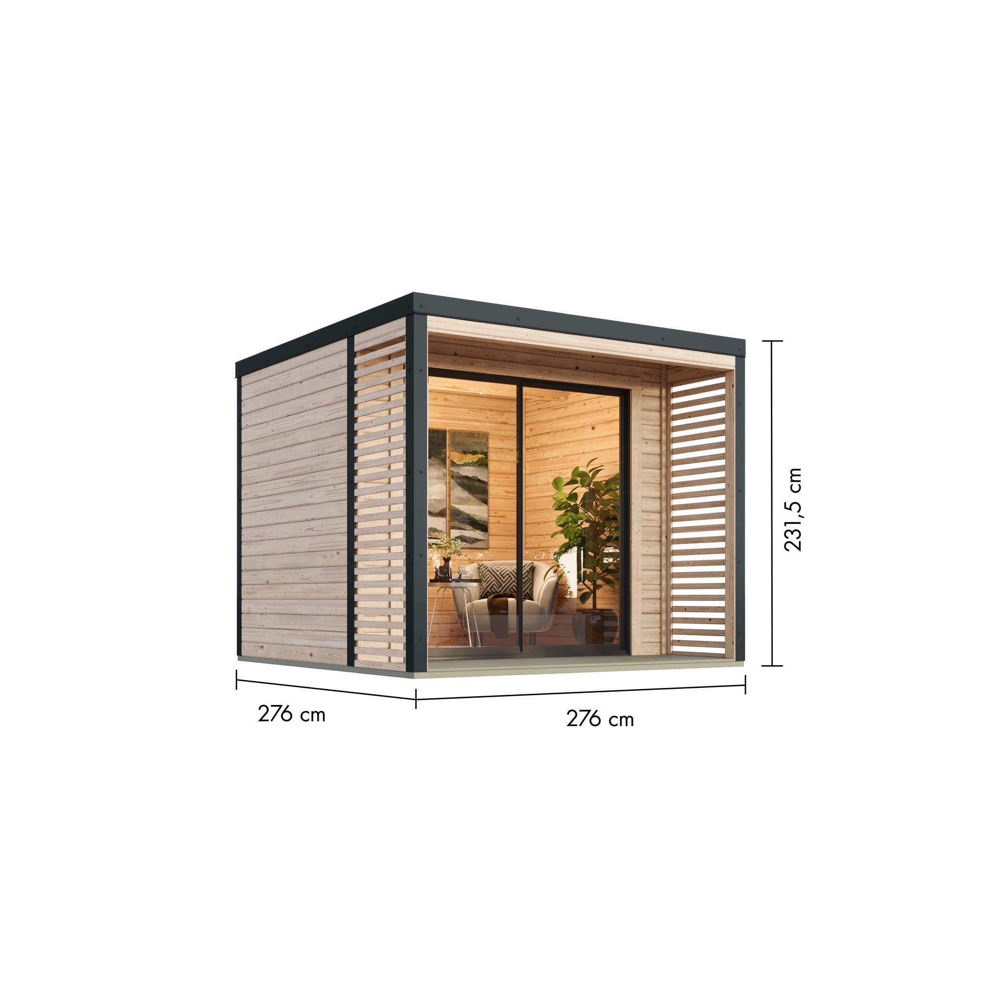Gartenhaus 'Neptun A' Fichtenholz naturbelassen/anthrazit 276 x 231,5 x 276 cm