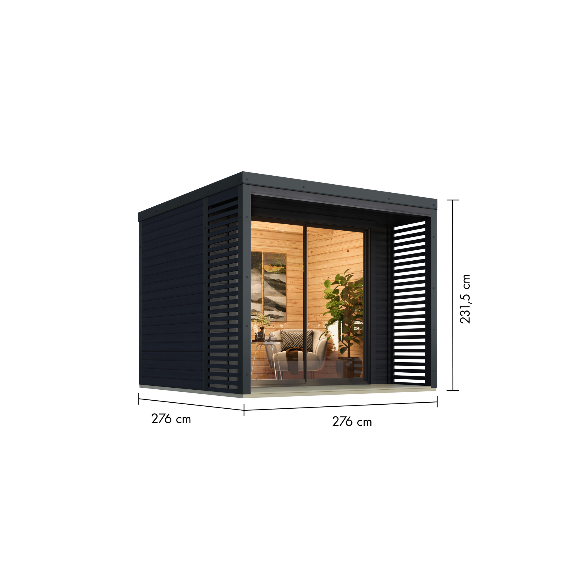 Gartenhaus 'Neptun B' Fichtenholz anthrazit/anthrazit 276 x 231,5 x 276 cm