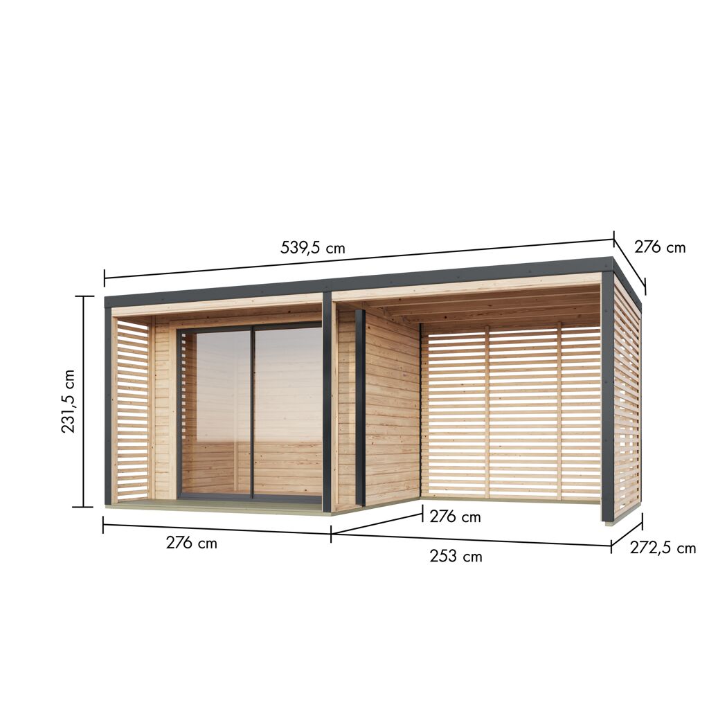 Gartenhaus-Set 'Neptun A' Fichtenholz naturbelassen/anthrazit 537,5 x 231,5 x 276 cm