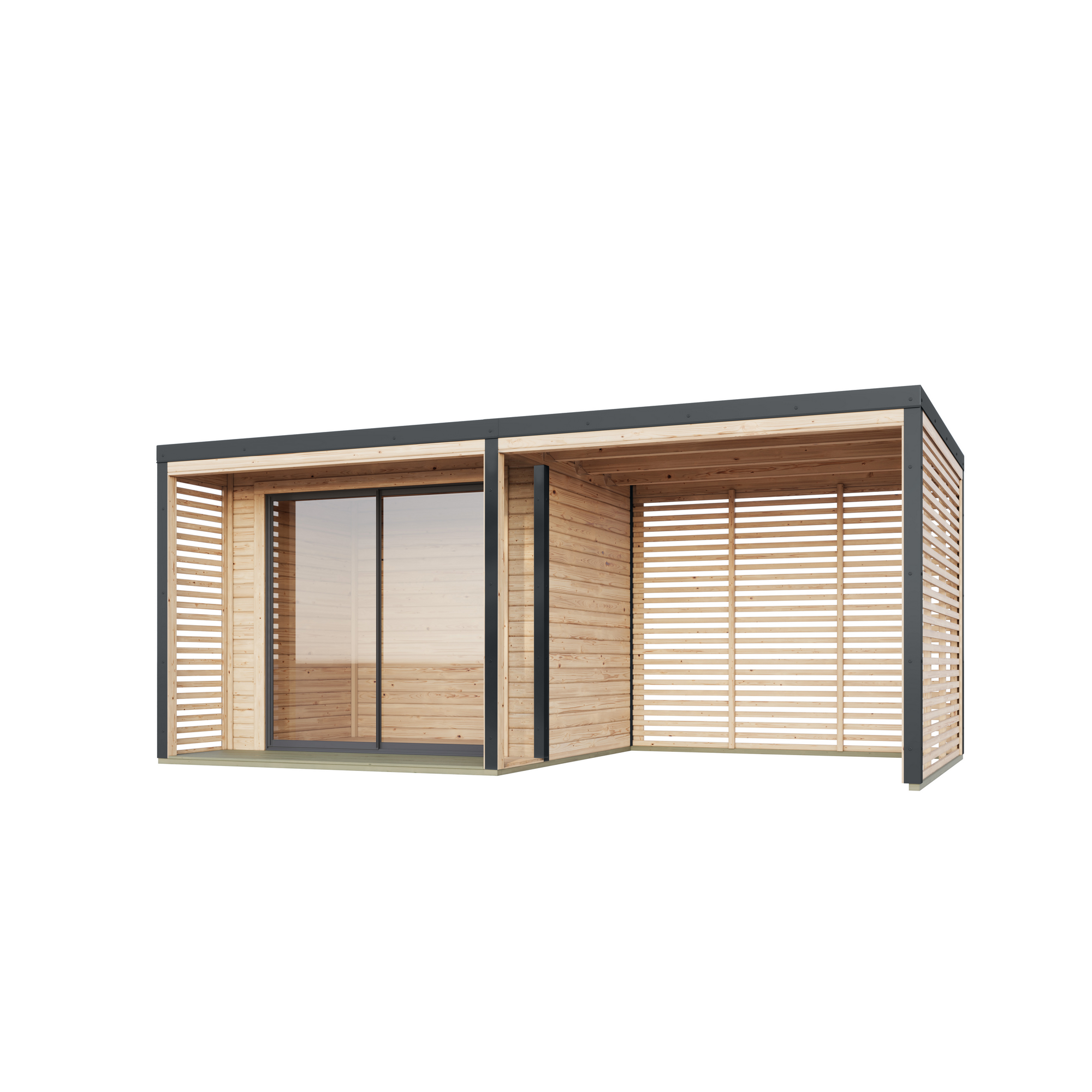 Gartenhaus-Set 'Neptun A' Fichtenholz naturbelassen/anthrazit 537,5 x 231,5 x 276 cm