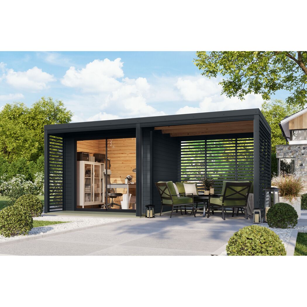 Gartenhaus-Set 'Neptun B' Fichtenholz anthrazit/anthrazit 537,5 x 231,5 x 276 cm