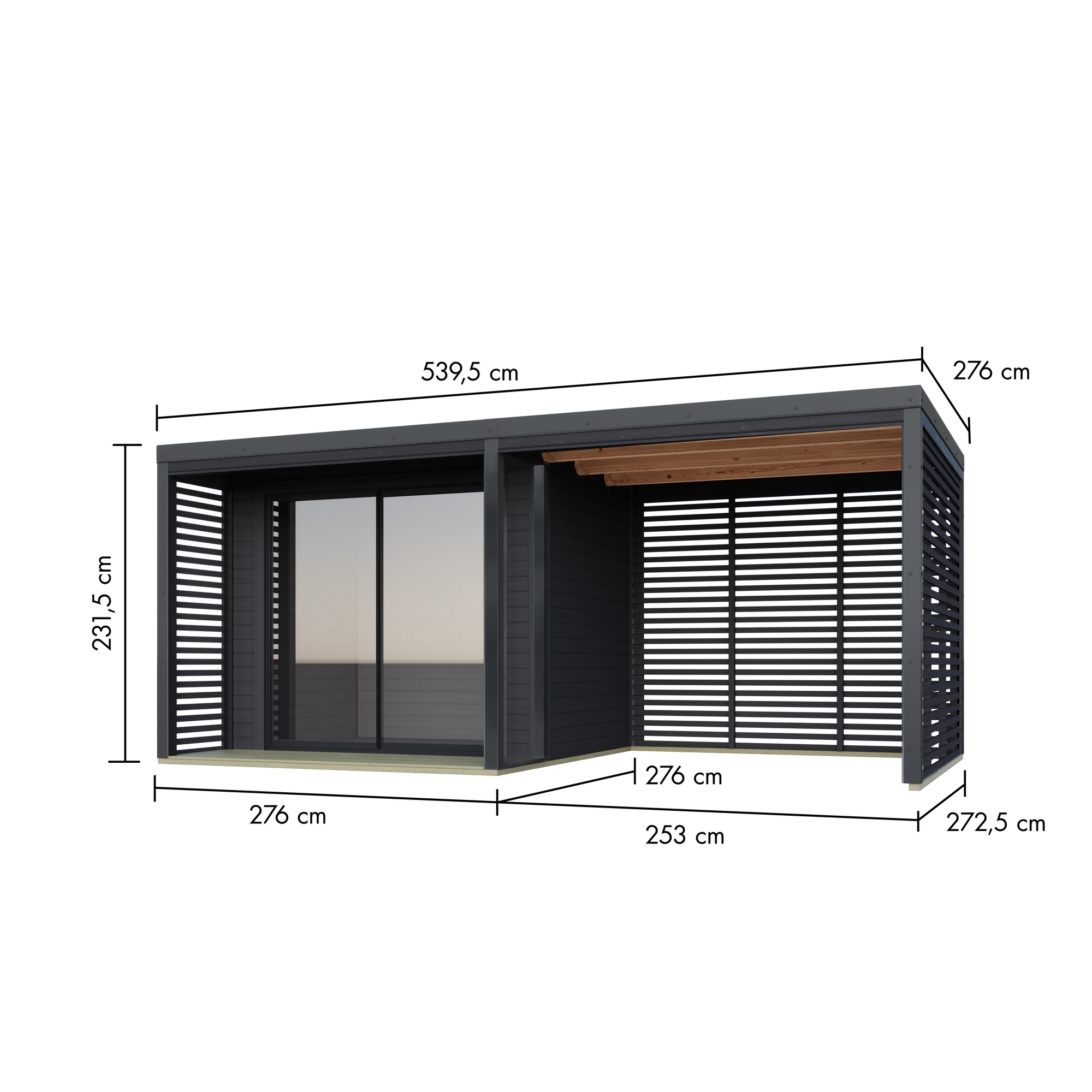 Gartenhaus-Set 'Neptun B' Fichtenholz anthrazit/anthrazit 537,5 x 231,5 x 276 cm