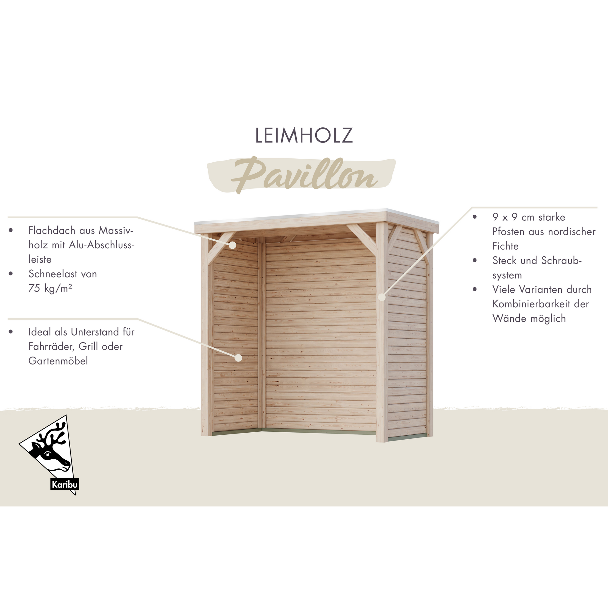 Pavillon 'Baros halb' naturbelassen 242 x 243 x 135,5 cm