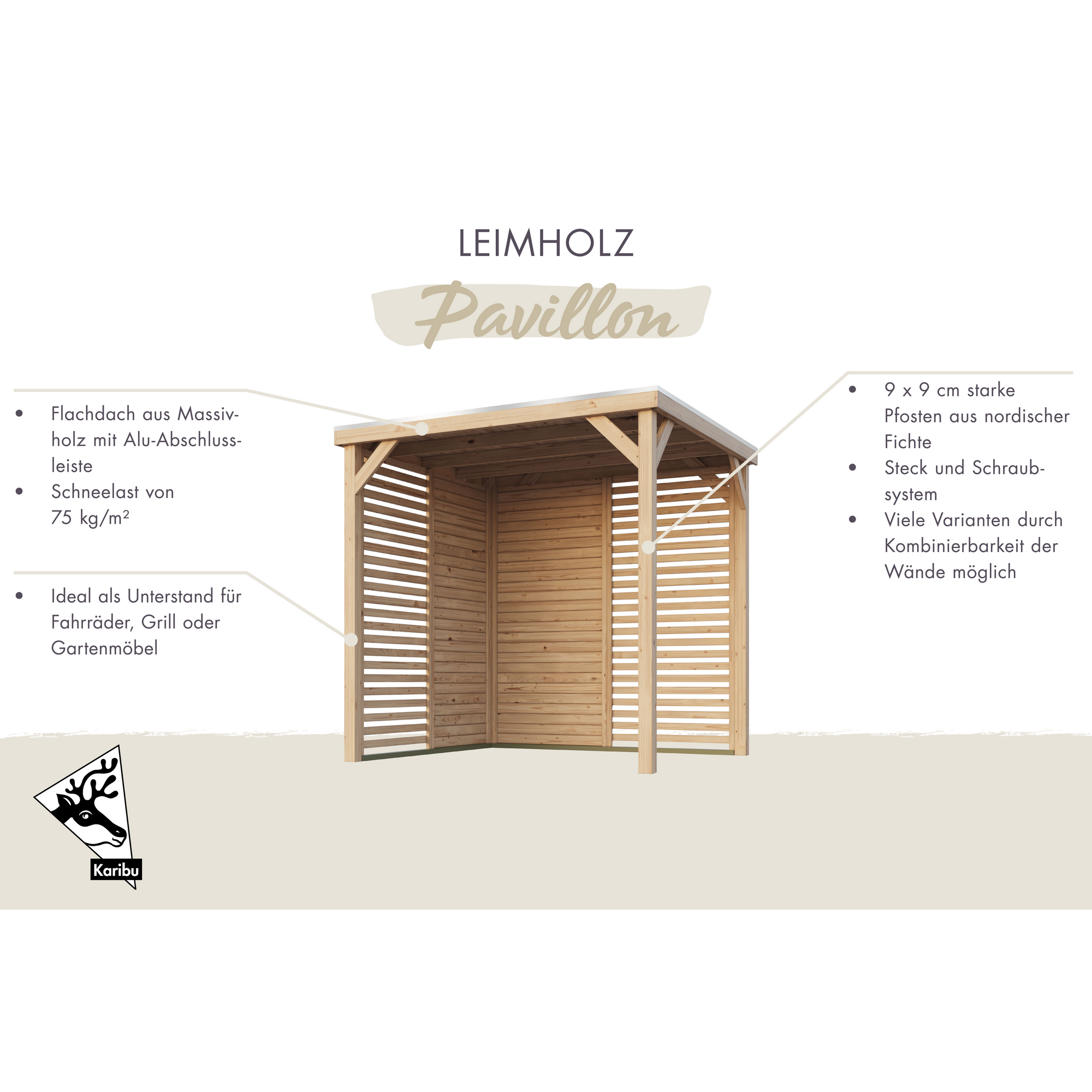 Pavillon 'Baros' mit Verlängerung naturbelassen 464 x 243 x 242 cm