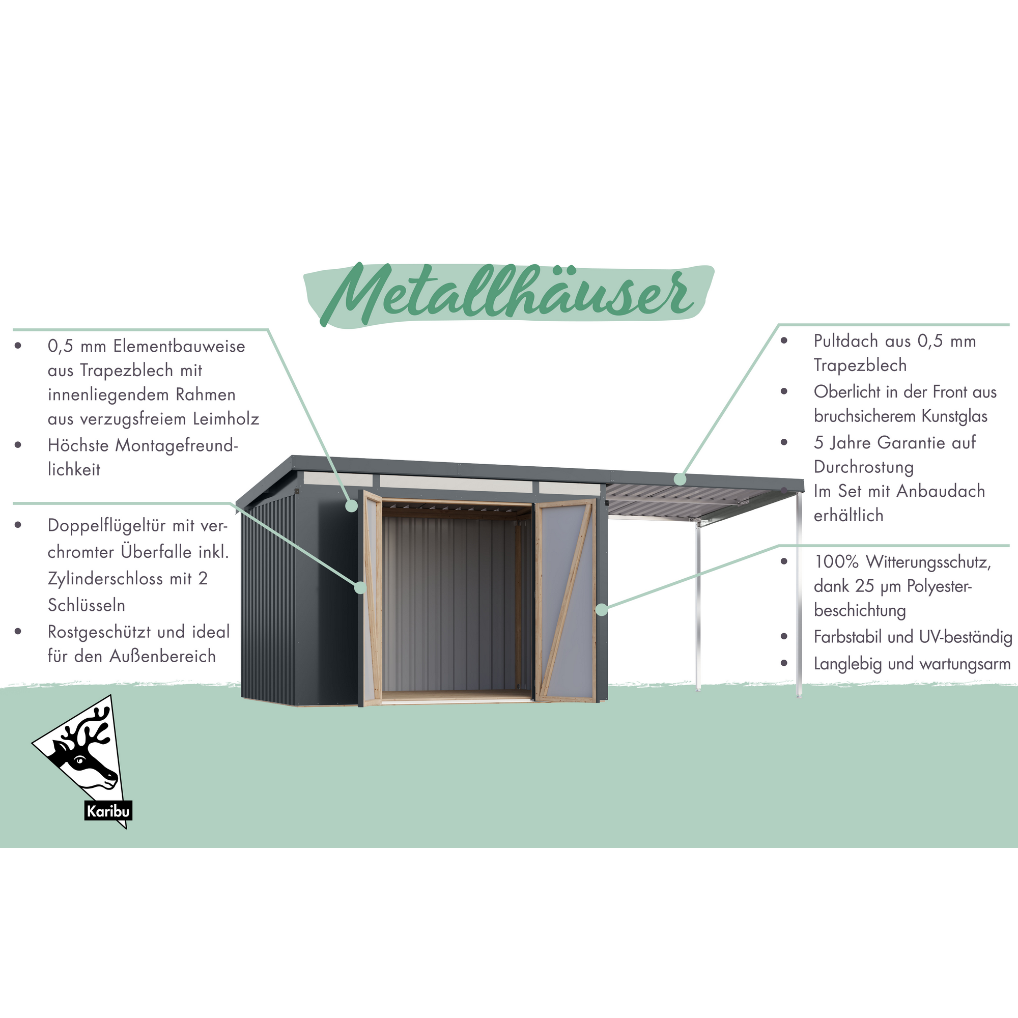 Metallgerätehaus-Set 'Taurus 2' graualuminium 414 x 213 x 209 cm