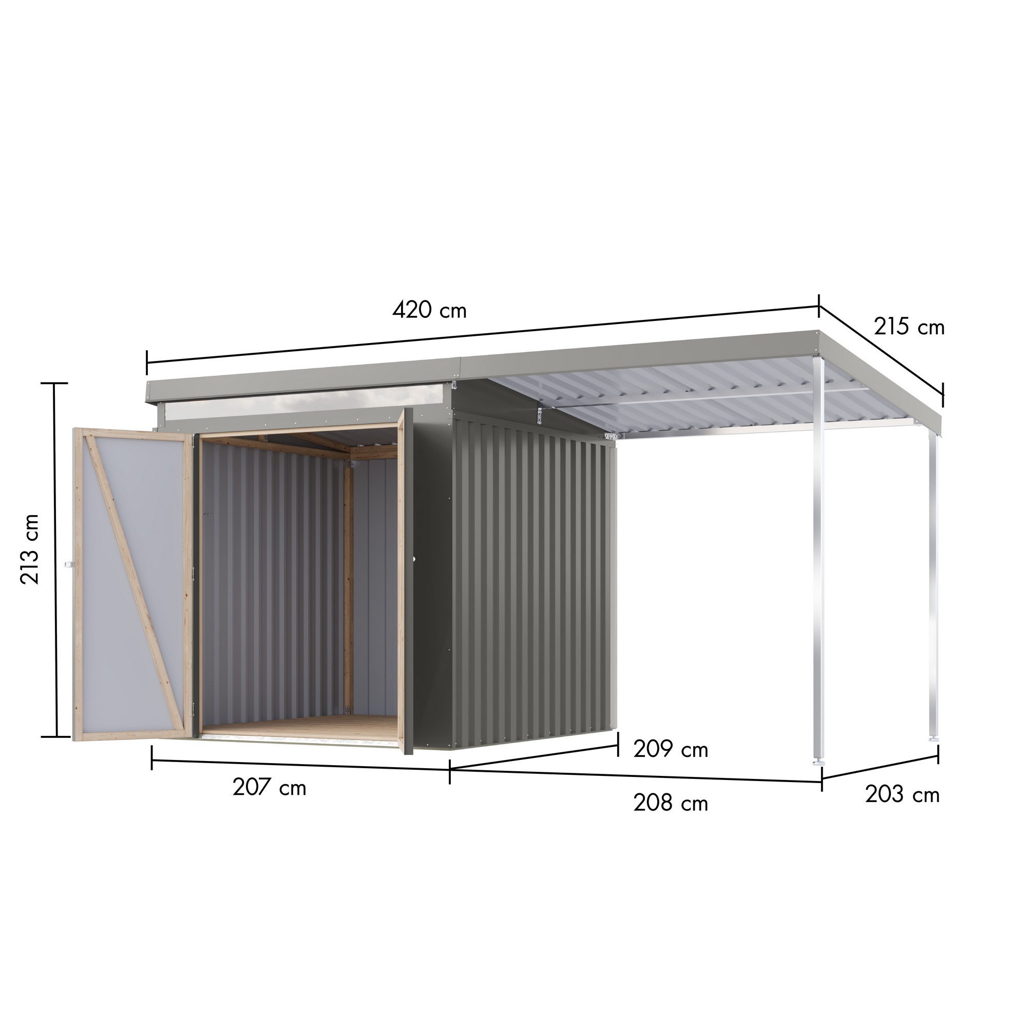 Metallgerätehaus-Set 'Taurus 2' graualuminium 414 x 213 x 209 cm