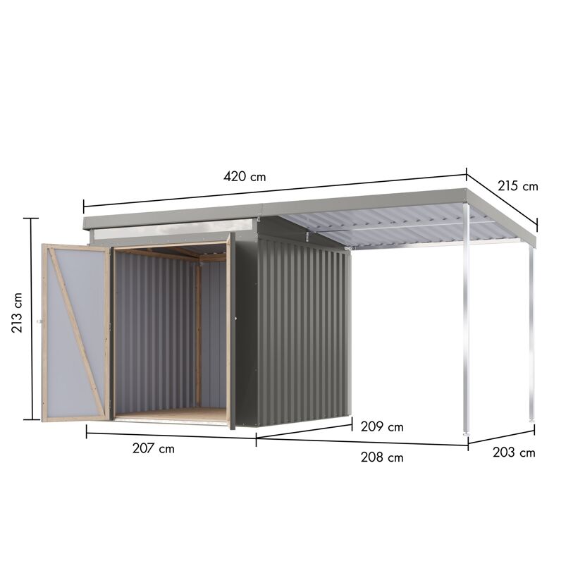 Metallgerätehaus-Set 'Taurus 2' graualuminium 414 x 213 x 209 cm