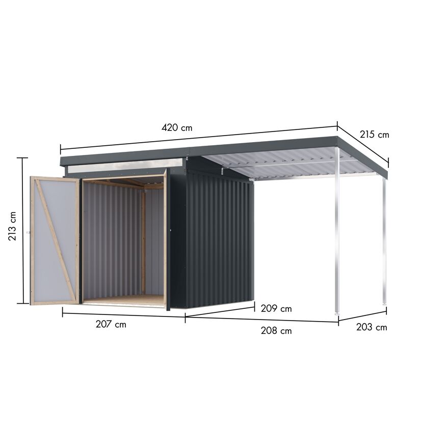 Metallgerätehaus-Set 'Taurus 2' anthrazit 414 x 213 x 209 cm