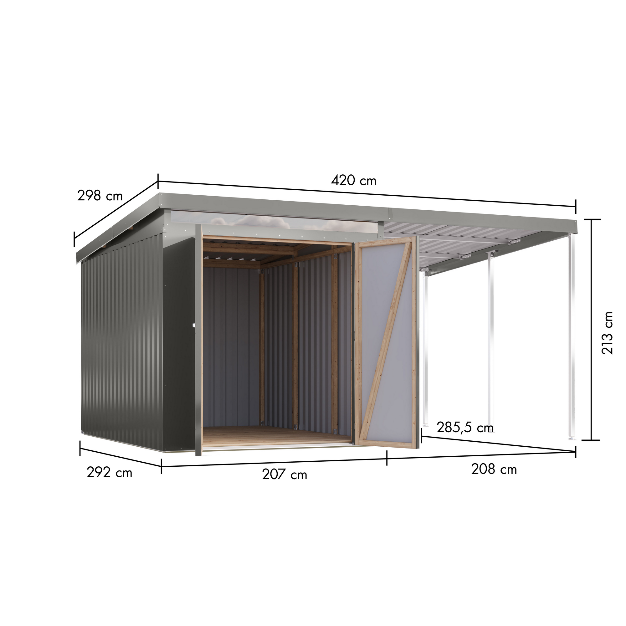 Metallgerätehaus-Set 'Taurus 2,5' graualuminium 414 x 213 x 292 cm