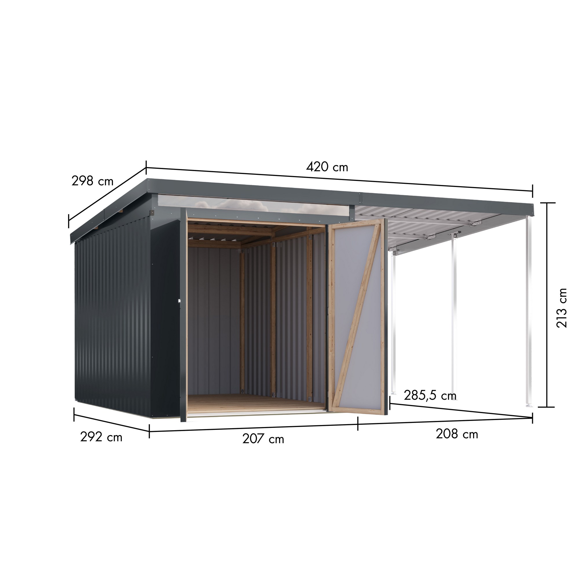 Metallgerätehaus-Set 'Taurus 2,5' anthrazit 414 x 213 x 292 cm