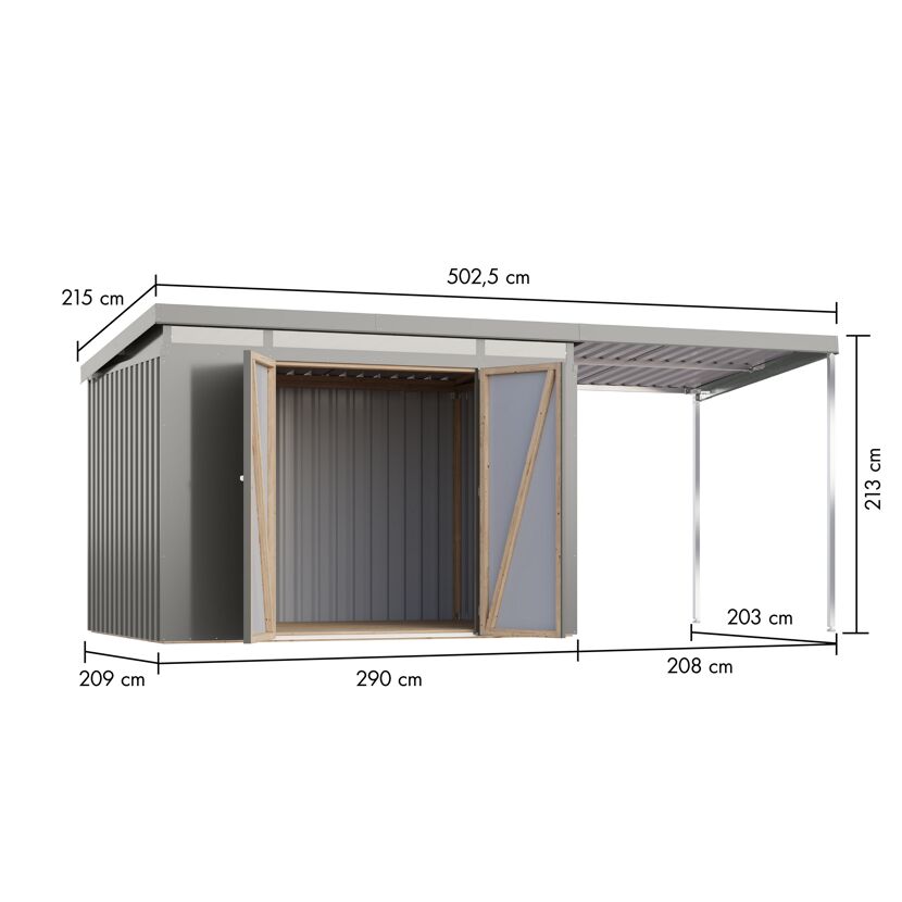 Metallgerätehaus-Set 'Taurus 3' graualuminium 497 x 213 x 209 cm