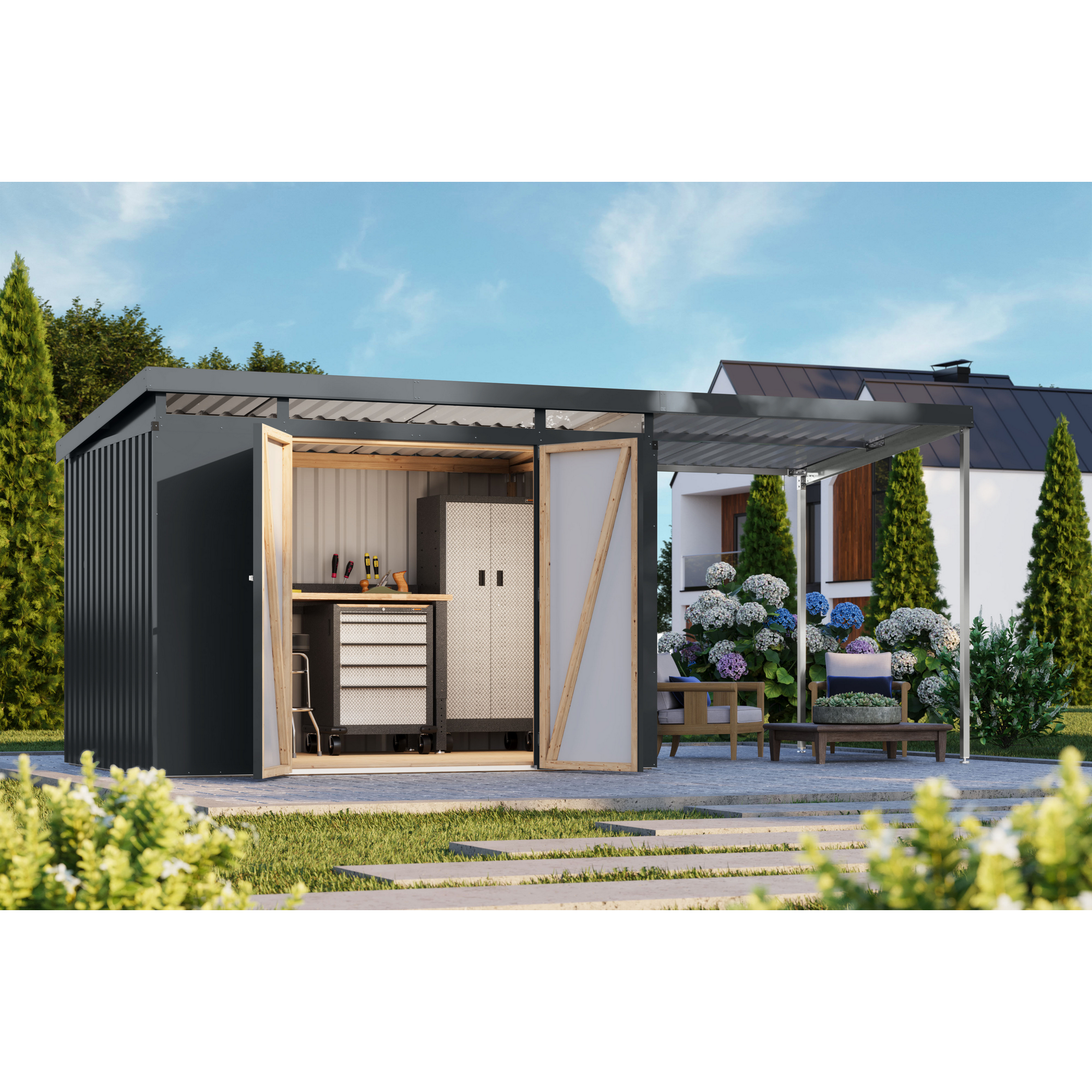 Metallgerätehaus-Set 'Taurus 3' anthrazit 497 x 213 x 209 cm