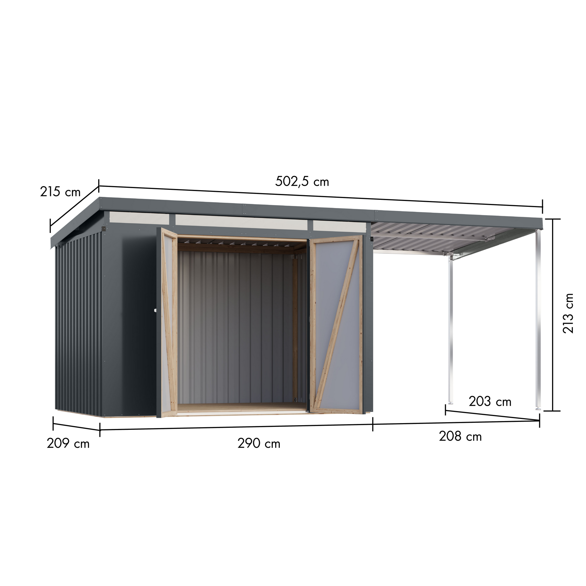 Metallgerätehaus-Set 'Taurus 3' anthrazit 497 x 213 x 209 cm