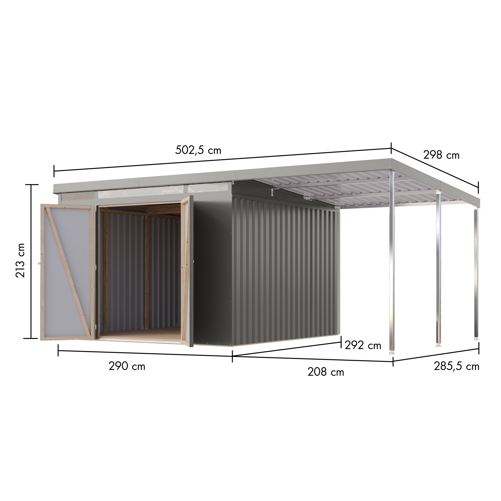 Metallgerätehaus-Set 'Taurus 3,5' graualuminium 497 x 213 x 292 cm