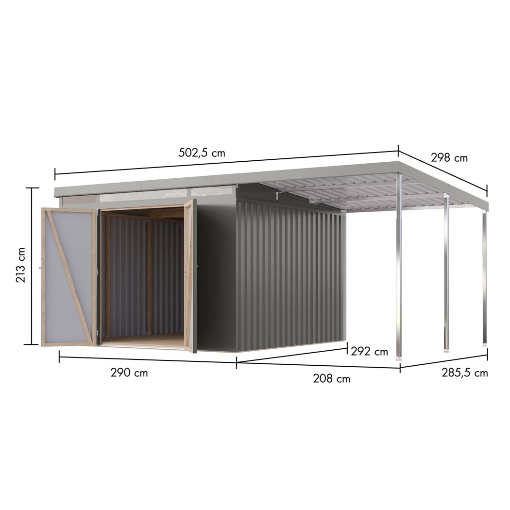 Metallgerätehaus-Set 'Taurus 3,5' graualuminium 497 x 213 x 292 cm