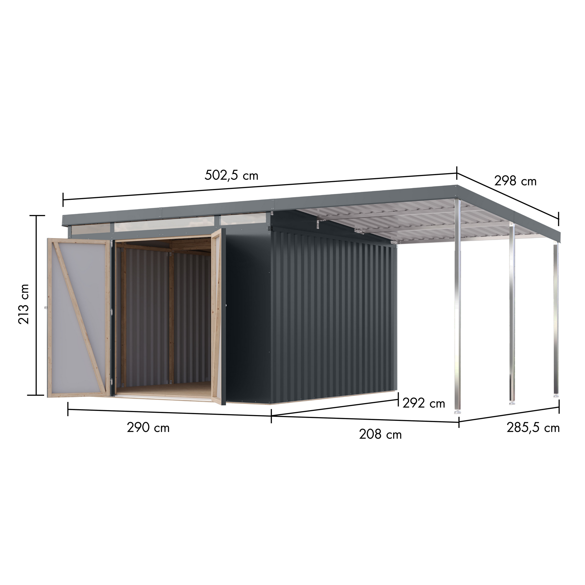 Metallgerätehaus-Set 'Taurus 3,5' anthrazit 497 x 213 x 292 cm