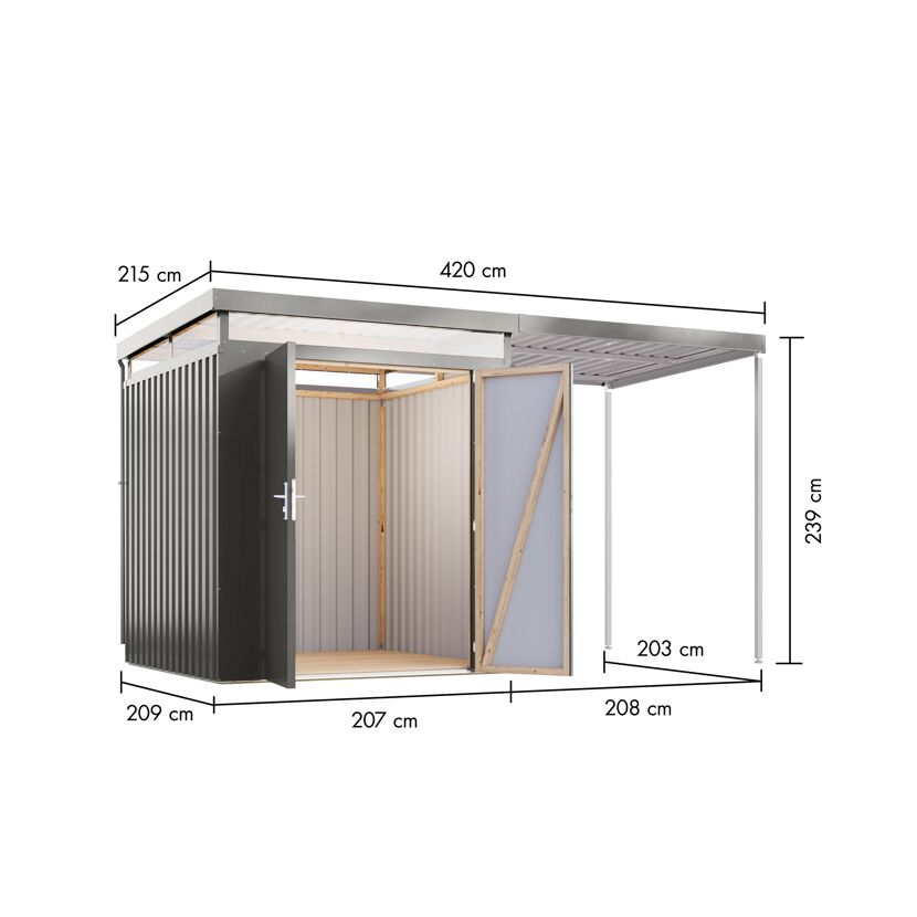 Metallgerätehaus-Set 'Daro 2' graualuminium 414 x 239 x 209 cm