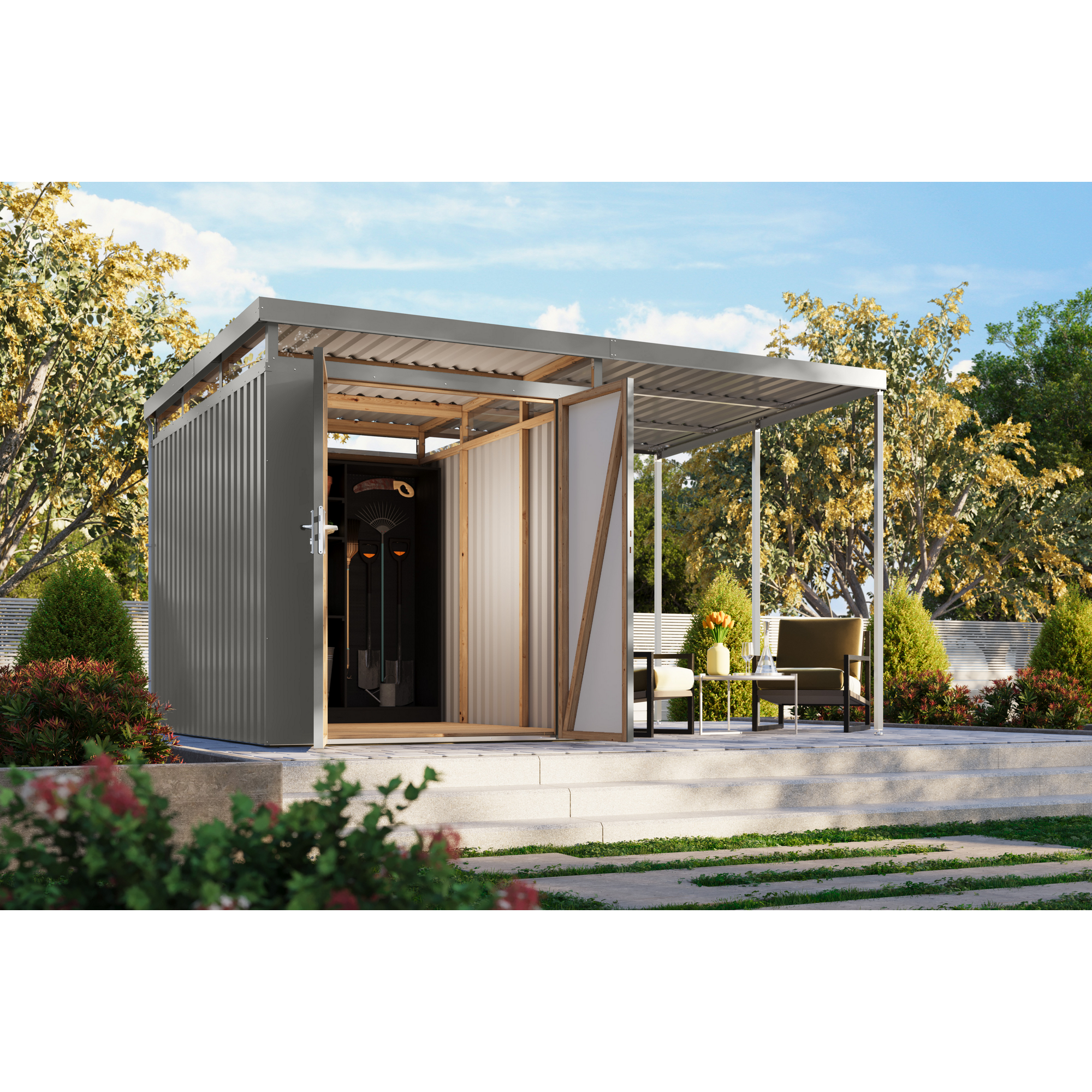 Metallgerätehaus-Set 'Daro 2,5' graualuminium 414 x 239 x 292 cm