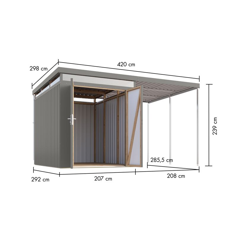 Metallgerätehaus-Set 'Daro 2,5' graualuminium 414 x 239 x 292 cm