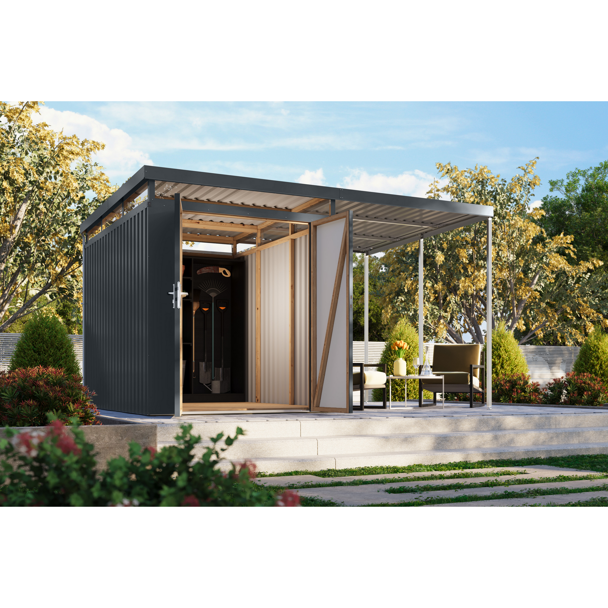 Metallgerätehaus-Set 'Daro 2,5' anthrazit 414 x 239 x 292 cm