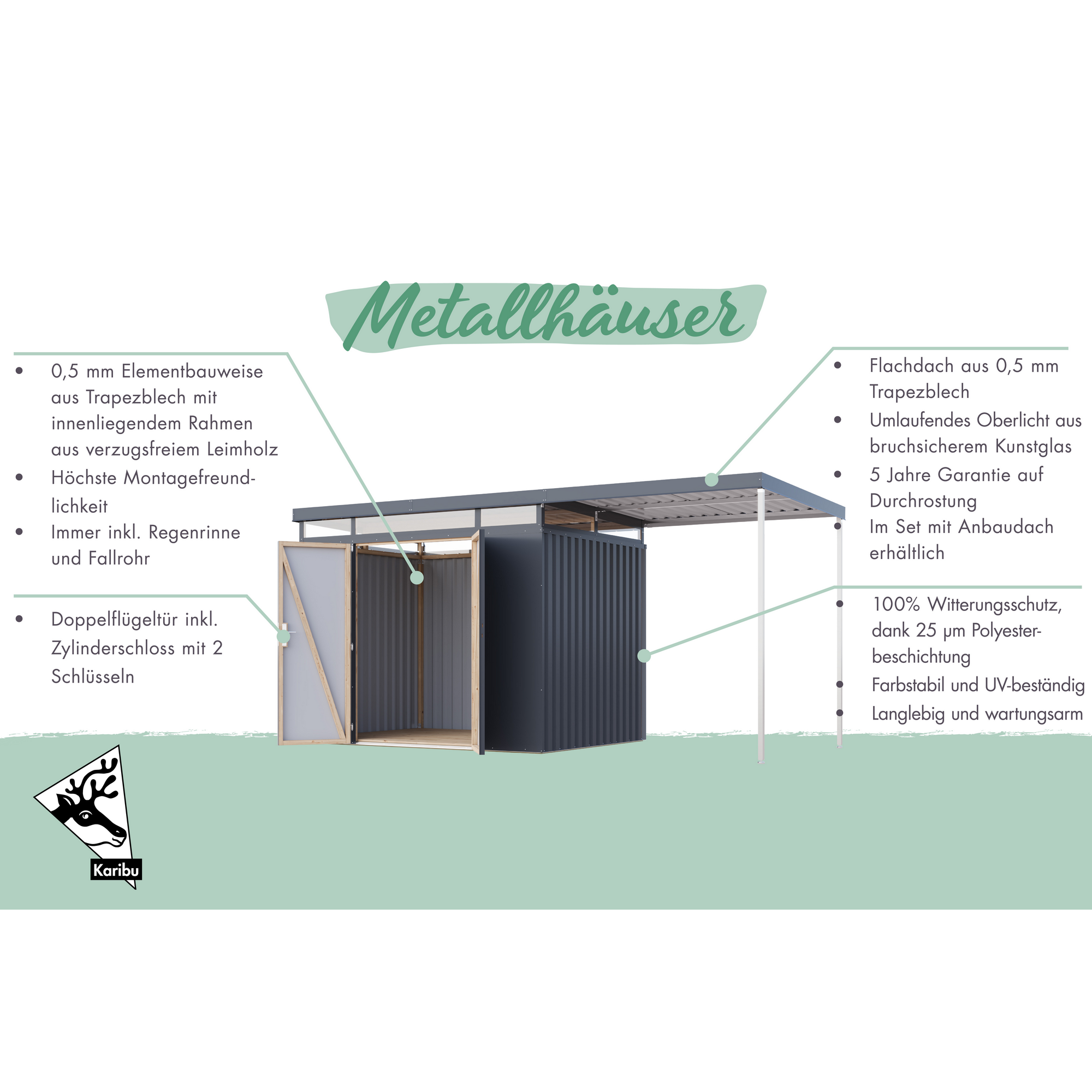 Metallgerätehaus-Set 'Daro 2,5' anthrazit 414 x 239 x 292 cm