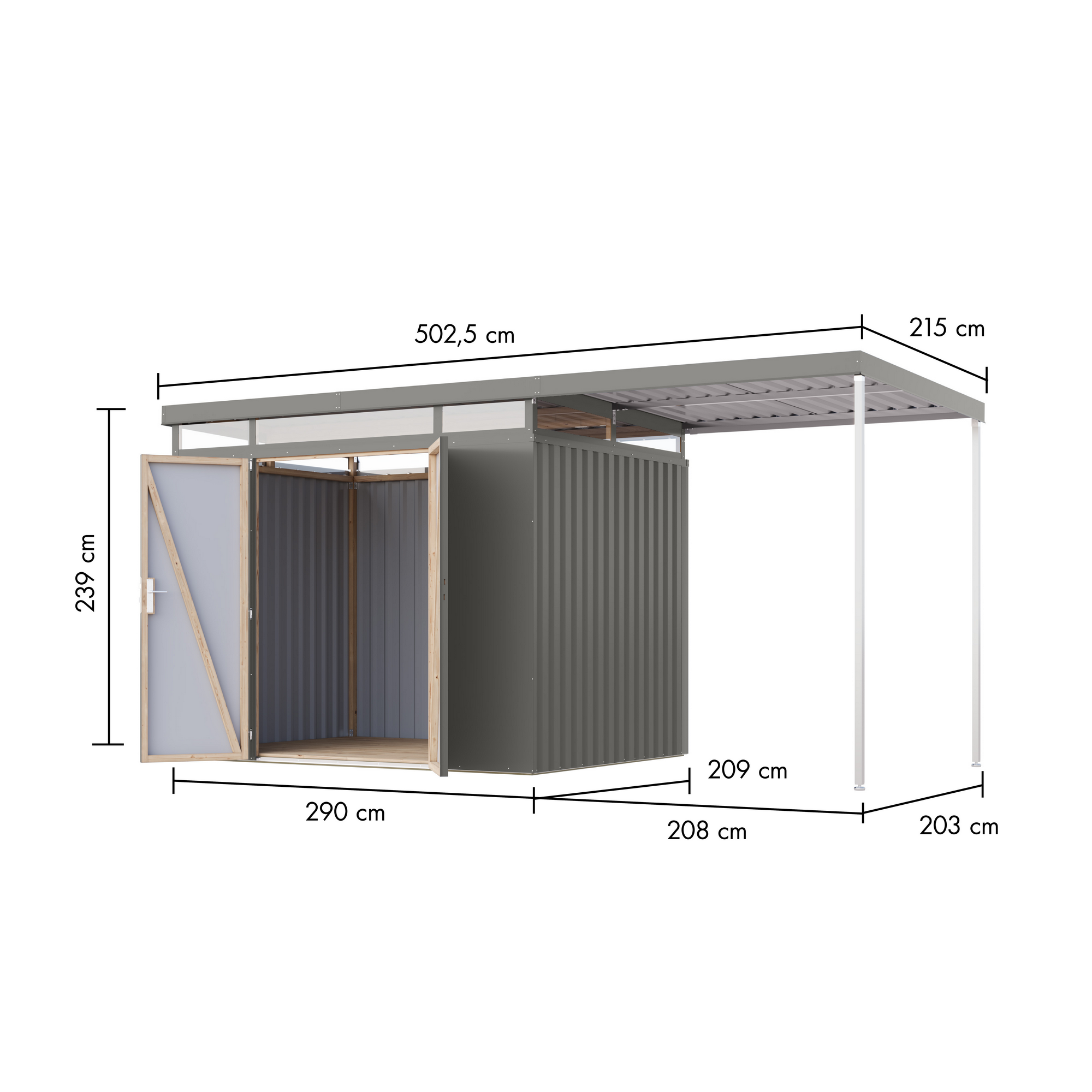 Metallgerätehaus-Set 'Daro 3' graualuminium 497 x 239 x 209 cm