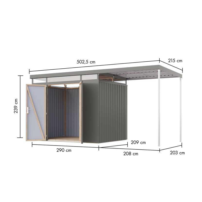 Metallgerätehaus-Set 'Daro 3' graualuminium 497 x 239 x 209 cm