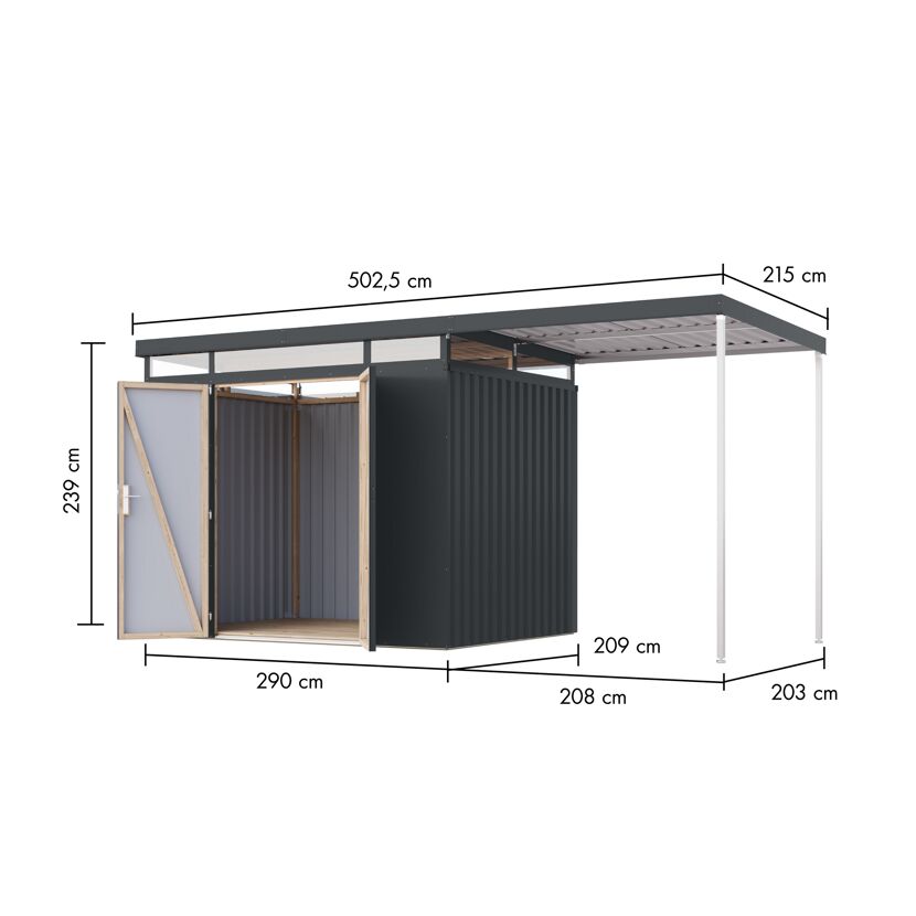 Metallgerätehaus-Set 'Daro 3' anthrazit 497 x 239 x 209 cm