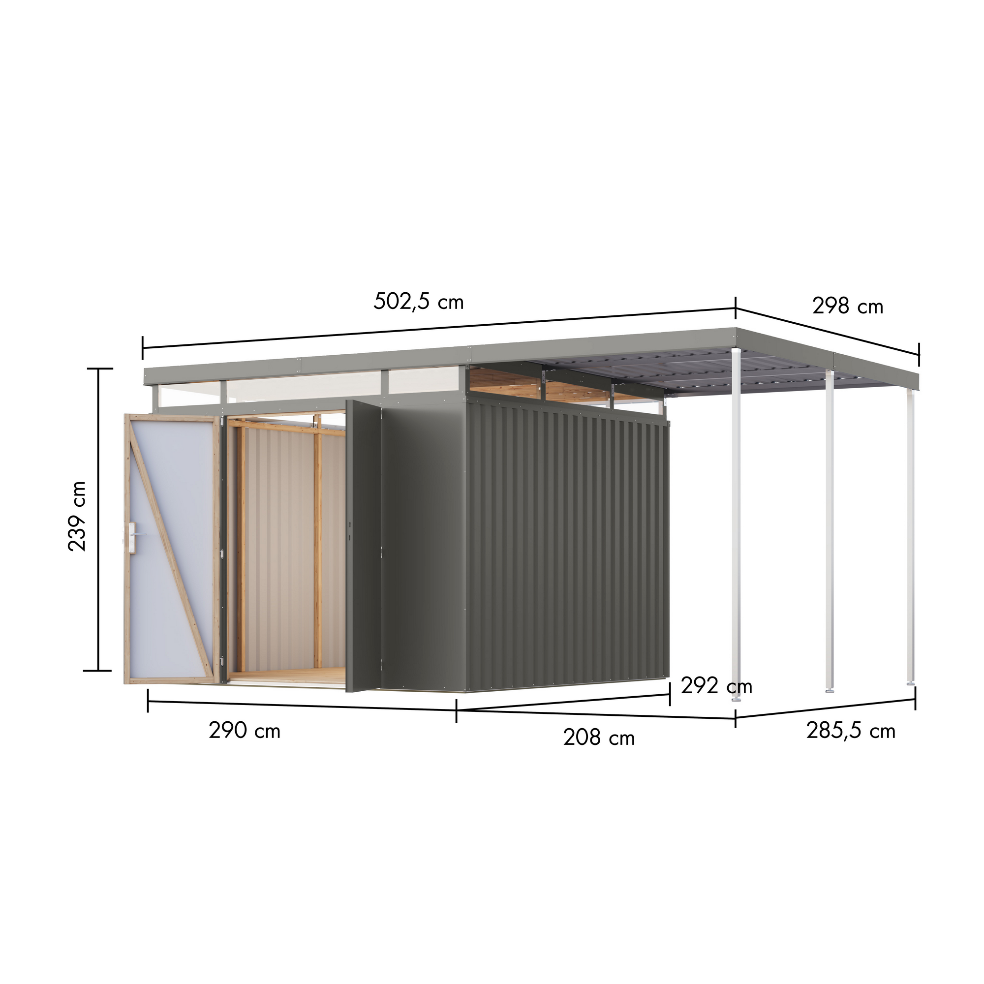 Metallgerätehaus-Set 'Daro 3,5' graualuminium 497 x 239 x 292 cm