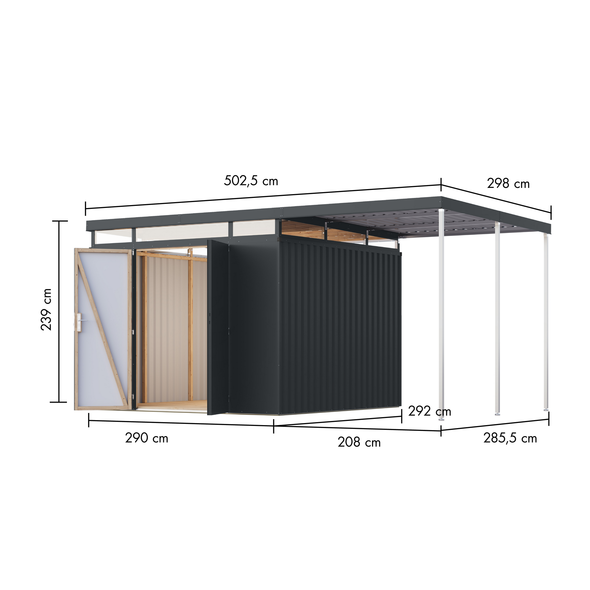 Metallgerätehaus-Set 'Daro 3,5' anthrazit 497 x 239 x 292 cm