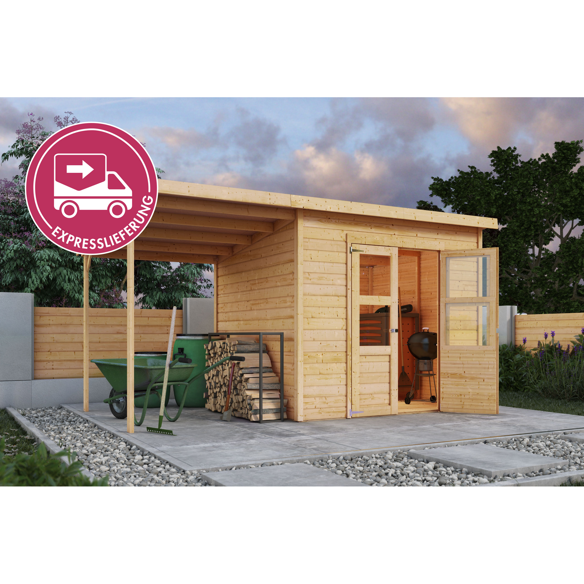 Gartenhaus-Set 'Agil' Fichtenholz naturbelassen 370 x 219 x 214 cm