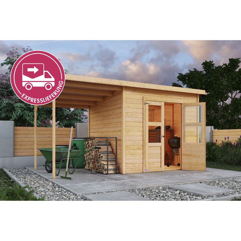 Gartenhaus-Set 'Agil' Fichtenholz naturbelassen 370 x 219 x 214 cm
