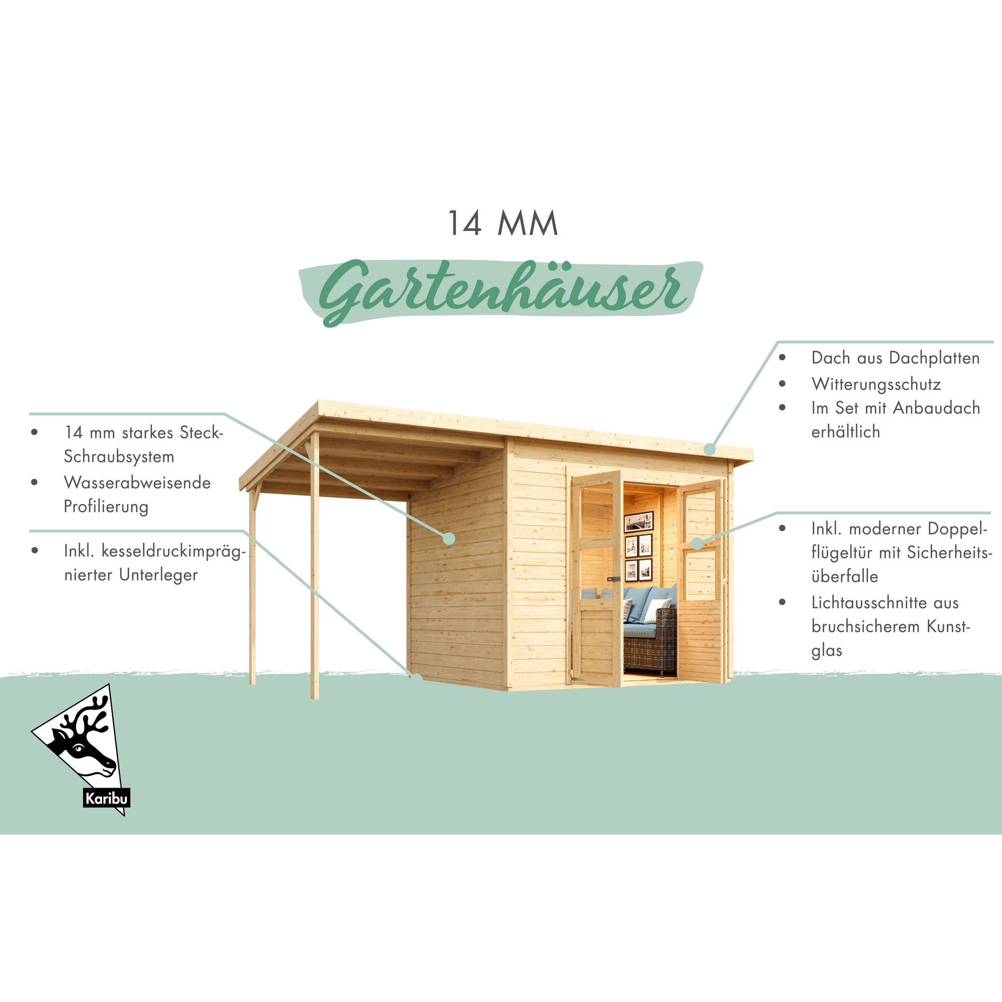 Gartenhaus-Set 'Agil' Fichtenholz naturbelassen 370 x 219 x 214 cm