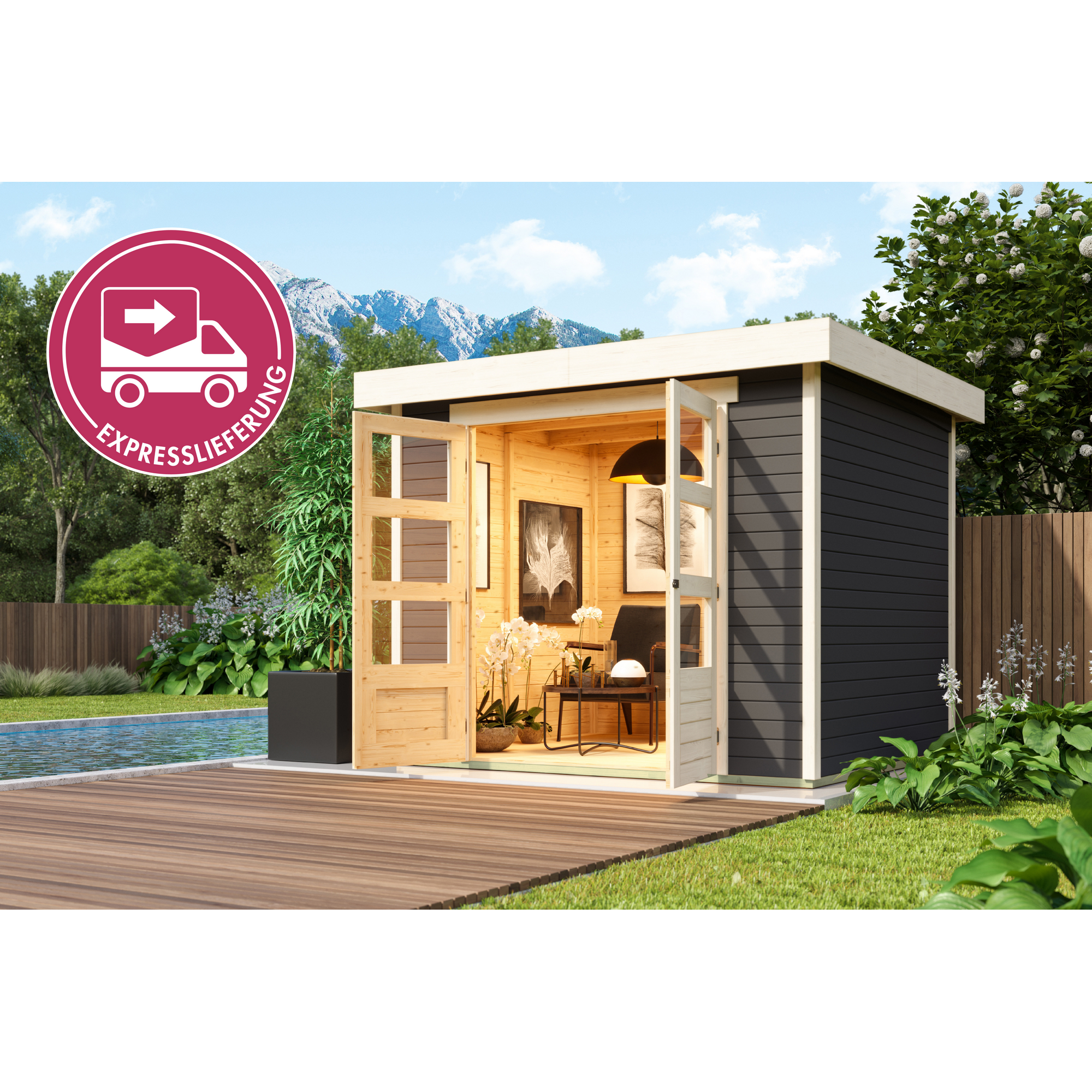 Gartenhaus 'Blitz' Fichtenholz terragrau 242 x 211 x 217 cm
