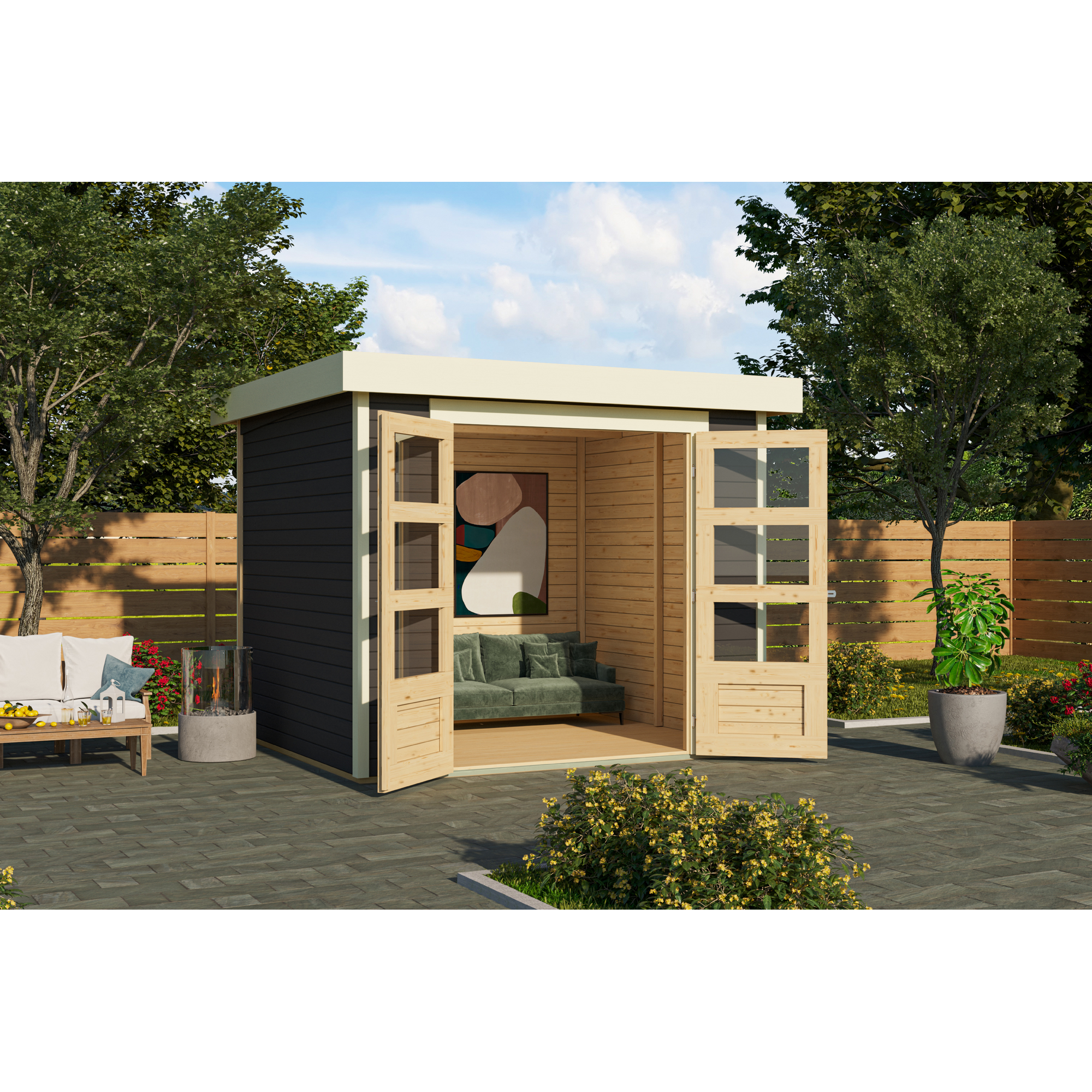 Gartenhaus 'Blitz' Fichtenholz terragrau 242 x 211 x 217 cm