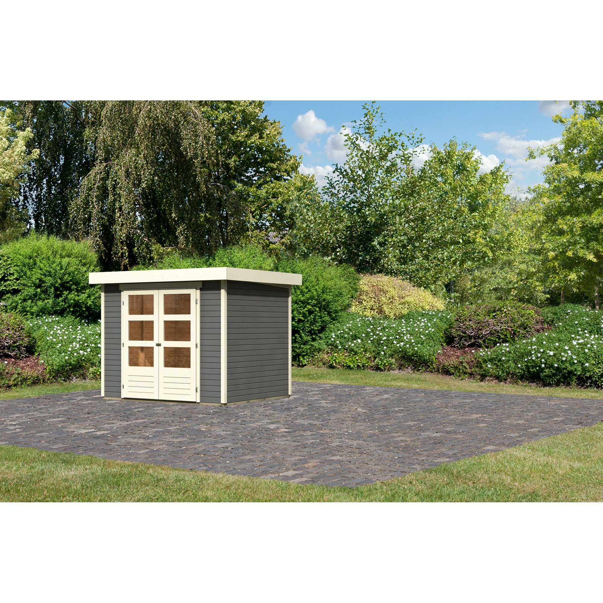 Gartenhaus 'Blitz' Fichtenholz terragrau 242 x 211 x 217 cm