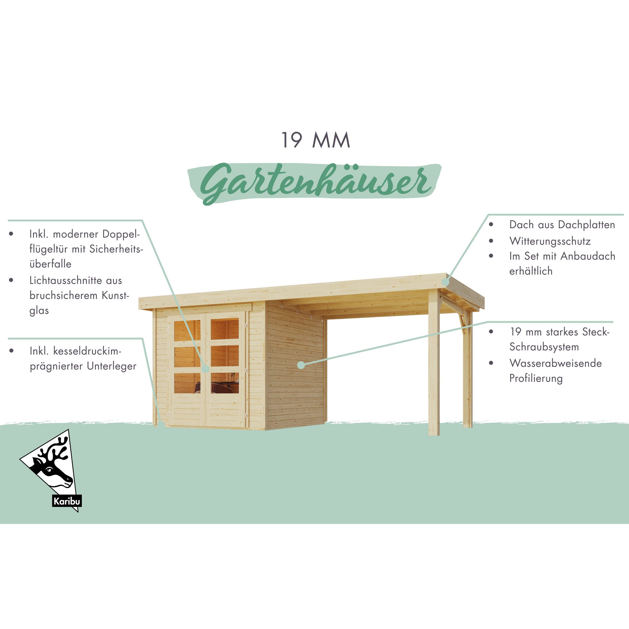 Gartenhaus-Set 'Blitz' Fichtenholz naturbelassen 462 x 211 x 217 cm