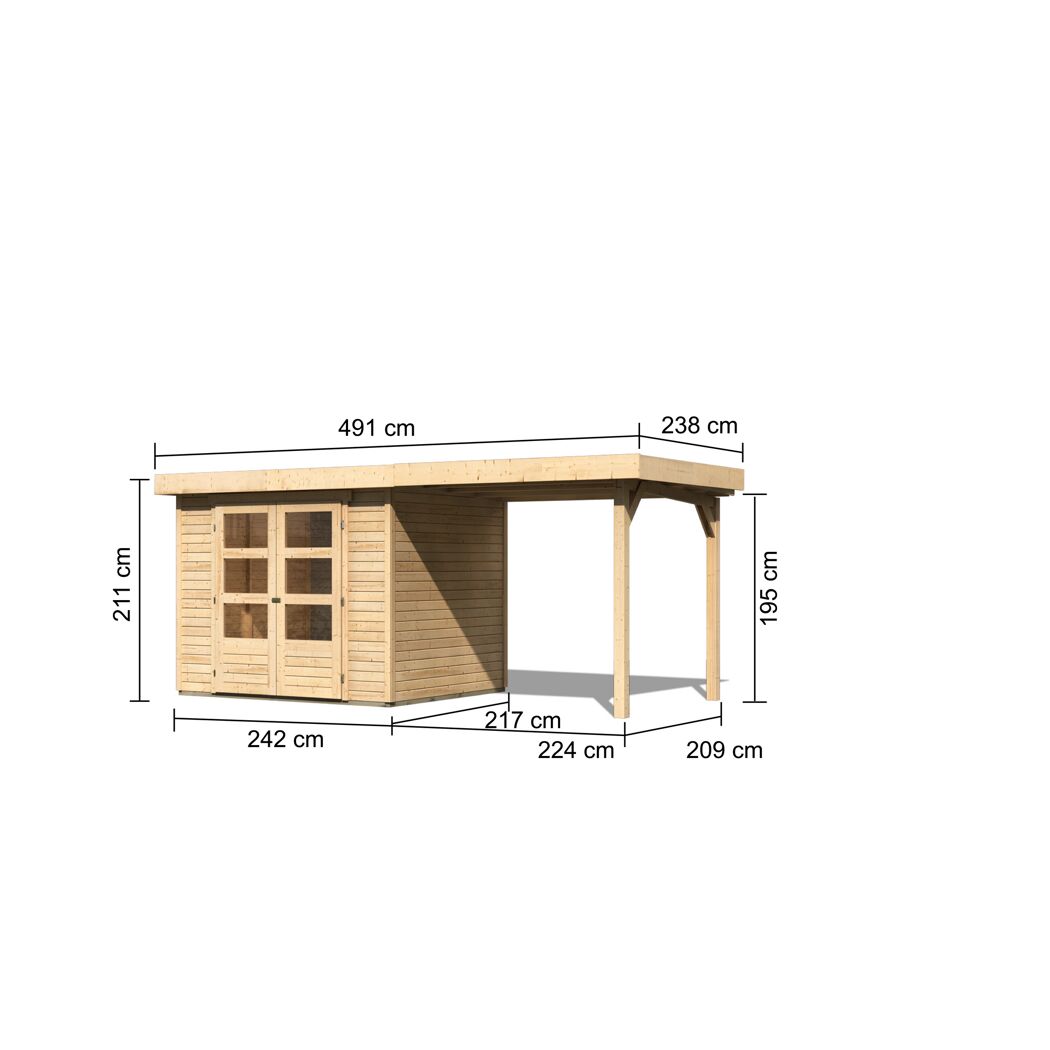 Gartenhaus-Set 'Blitz' Fichtenholz naturbelassen 462 x 211 x 217 cm
