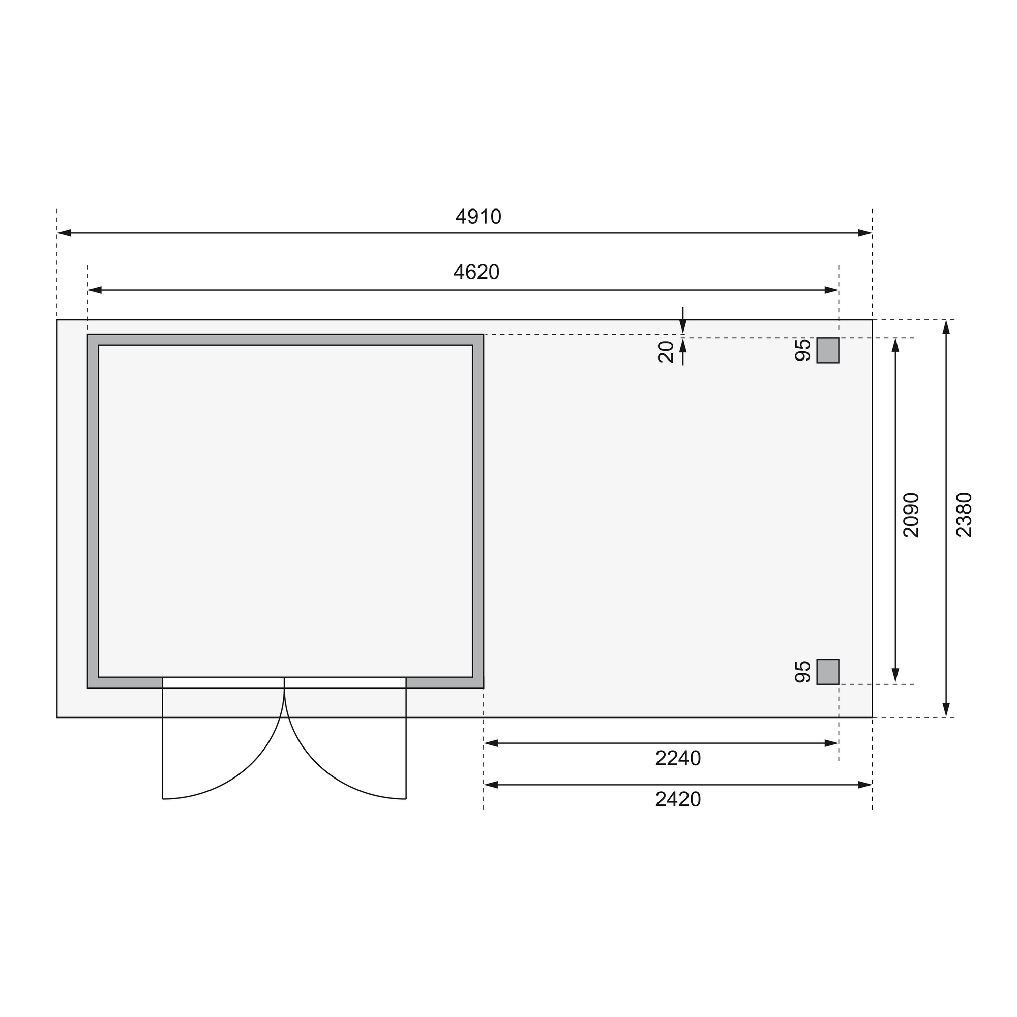 Gartenhaus-Set 'Blitz' Fichtenholz naturbelassen 462 x 211 x 217 cm