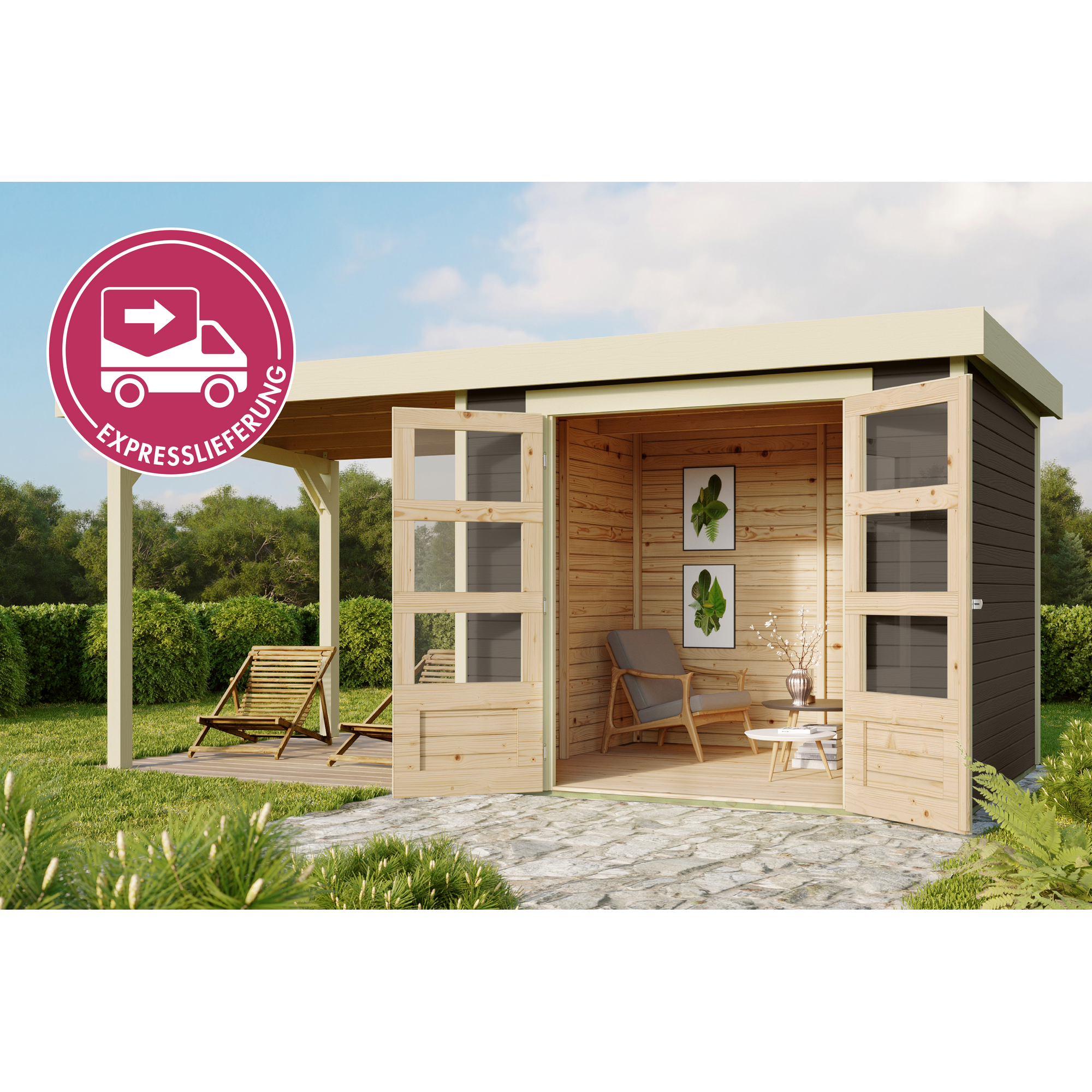 Gartenhaus-Set 'Blitz' Fichtenholz terragrau 462 x 211 x 217 cm