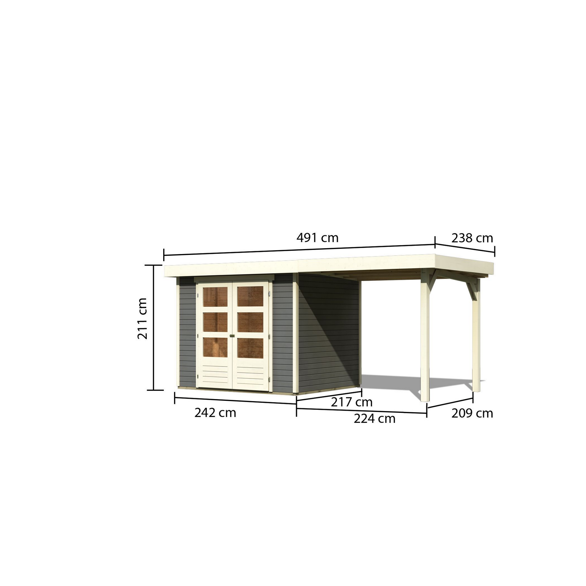 Gartenhaus-Set 'Blitz' Fichtenholz terragrau 462 x 211 x 217 cm