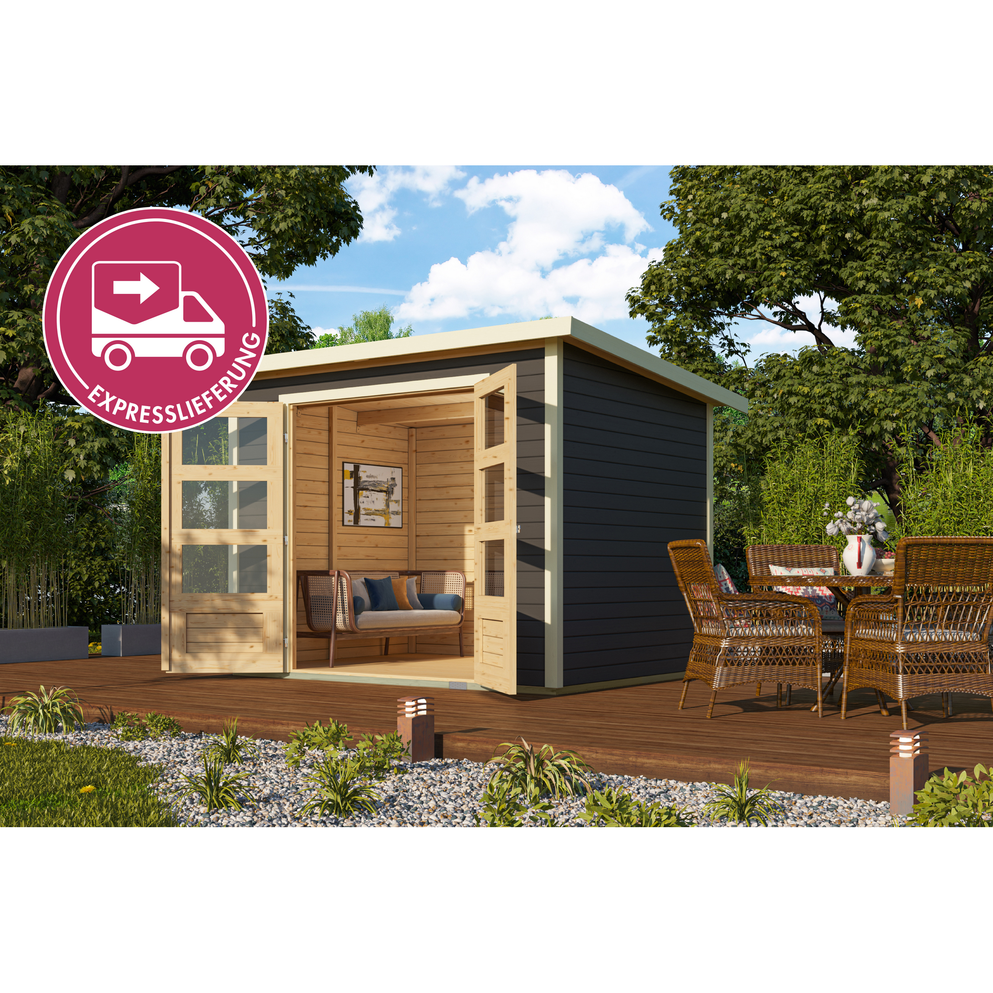 Gartenhaus 'Turbo' Fichtenholz terragrau 246 x 197 x 186 cm