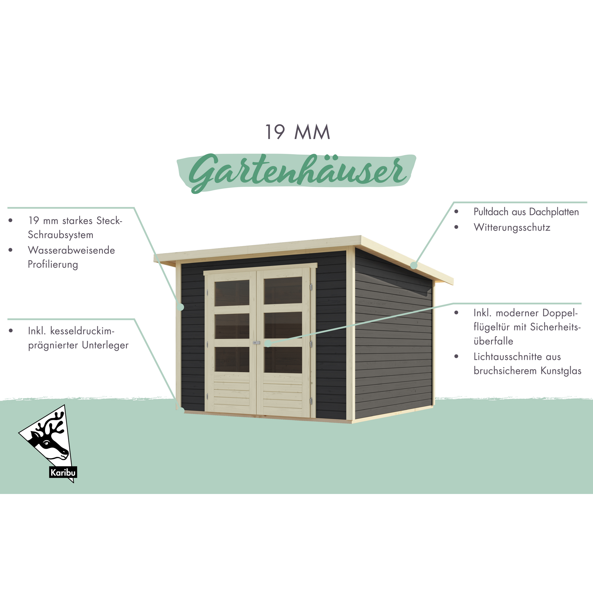 Gartenhaus 'Turbo' Fichtenholz terragrau 246 x 197 x 186 cm