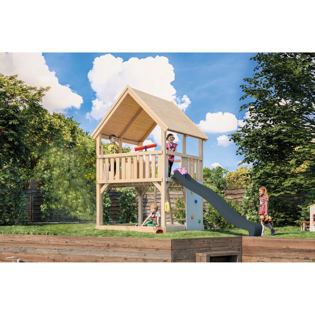 Spielturm 'Ida' naturbelassen mit Rutsche anthrazit 200 x 394 x 345 cm