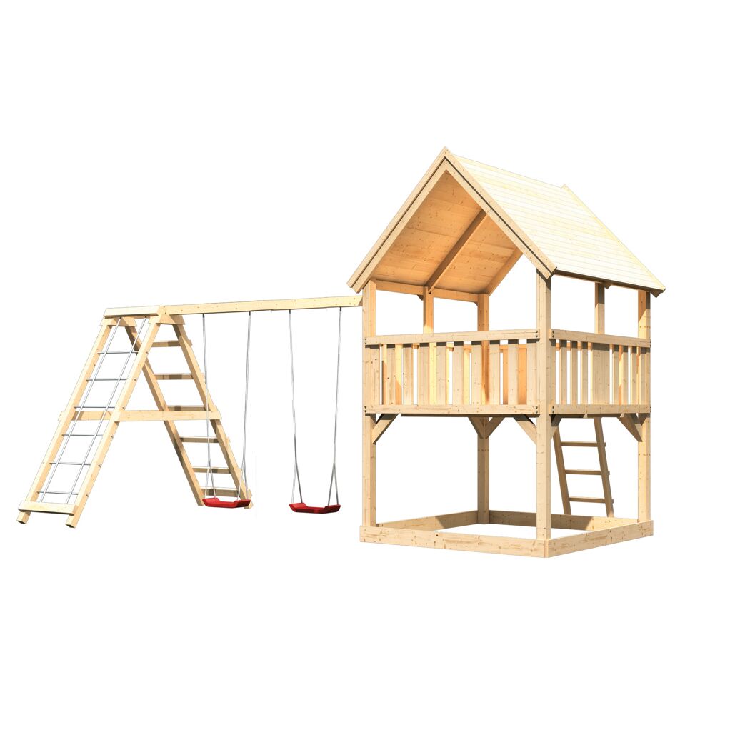Spielturm 'Ida' naturbelassen mit Doppelschaukel, Klettergerüst 508 x 264 x 345 cm