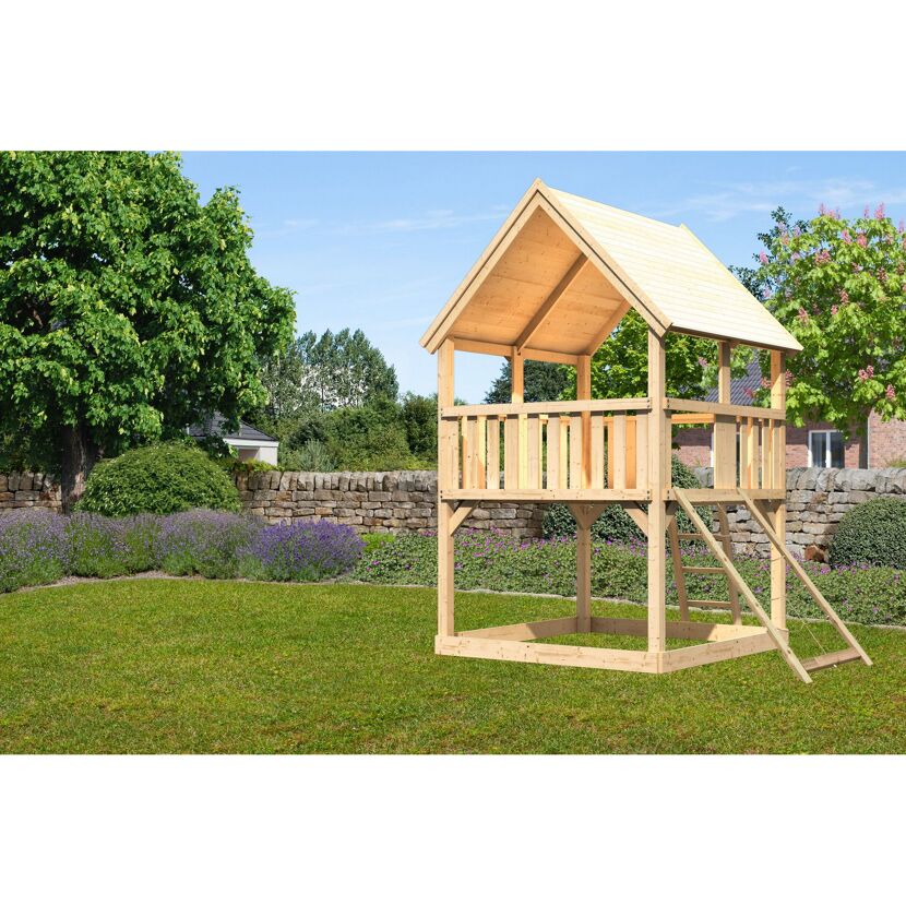 Spielturm 'Ida' naturbelassen mit Netzrampe 200 x 200 x 345 cm