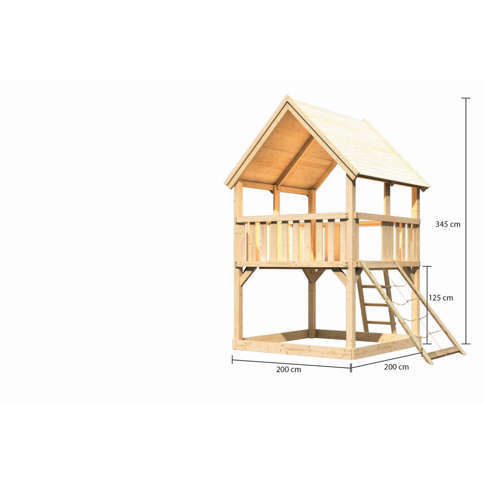 Spielturm 'Ida' naturbelassen mit Netzrampe 200 x 200 x 345 cm